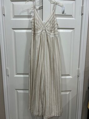 American Eagle Outfitters Cream and Beige Striped Wide Leg Jumpsuit